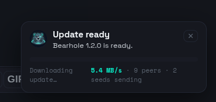 Peer-to-peer update download bar with live speed and peers